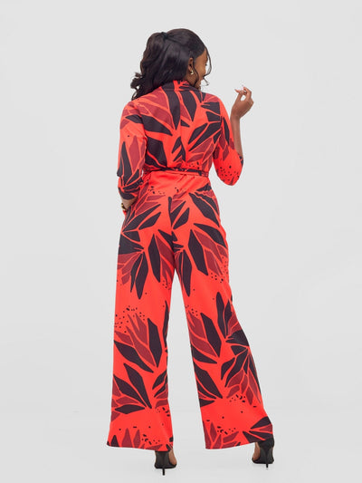 Vivo Ayah 3/4 Sleeve Jumpsuit - Orange / Grey Tullu Print - Shopzetu
