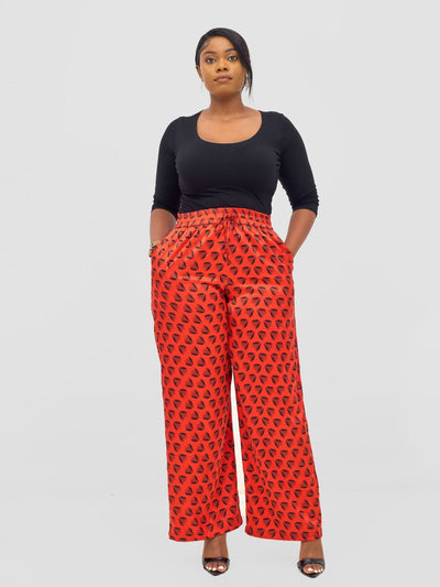 Vivo Ayah Satin Pants - Orange / Black Ullu Print - Shopzetu
