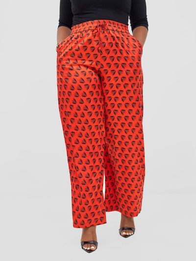 Vivo Ayah Satin Pants - Orange / Black Ullu Print - Shopzetu