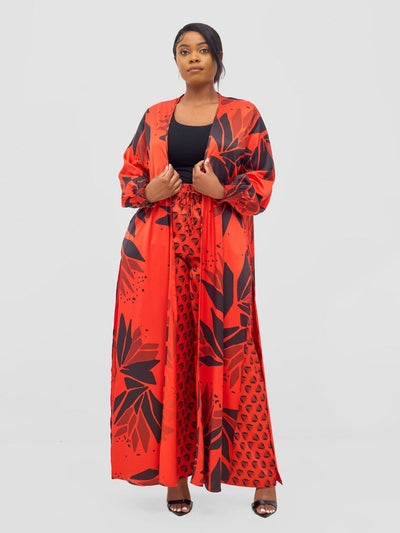 Vivo Ayah Kimono - Orange / Black Tullu Print - Shopzetu