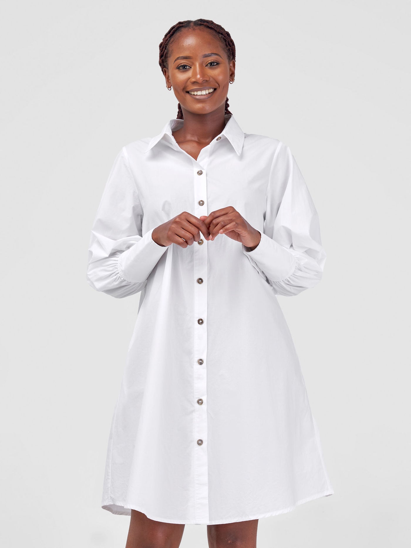 Safari by Vivo Hawi Bishop Sleeve Tent Shirt Dress - White