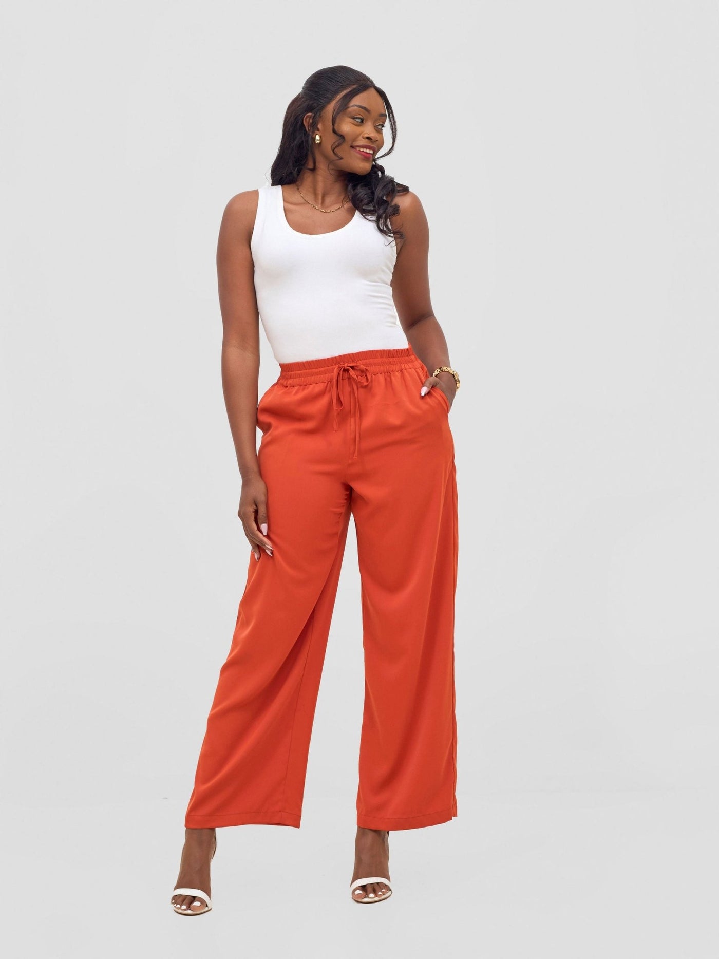 Vivo Ayah Drawstring Pants - Burnt Orange - Shopzetu