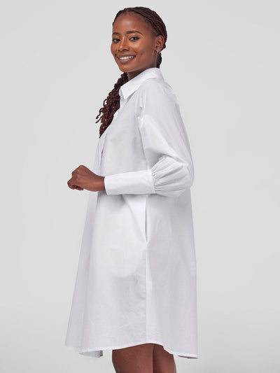 Safari by Vivo Hawi Bishop Sleeve Tent Shirt Dress - White