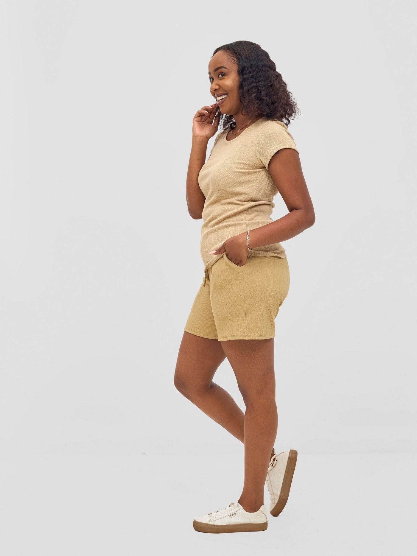 Vivo Chela Drawstring Shorts - Light Taupe - Shopzetu