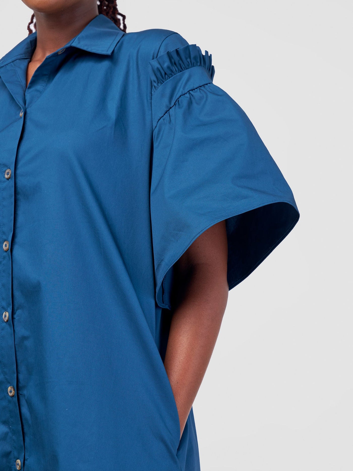 Safari by Vivo Mali Gathered Flounce Sleeve Shirt Dress - Deep Teal