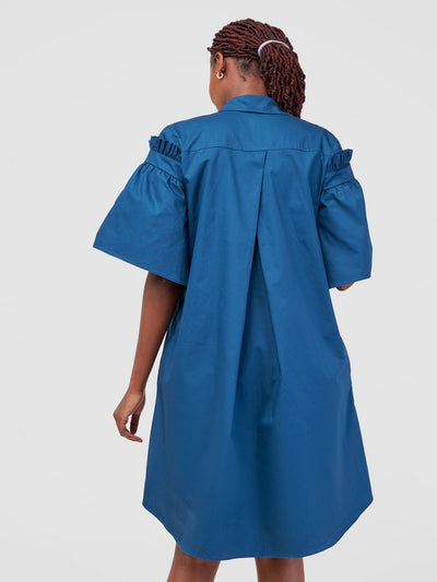 Safari by Vivo Mali Gathered Flounce Sleeve Shirt Dress - Deep Teal