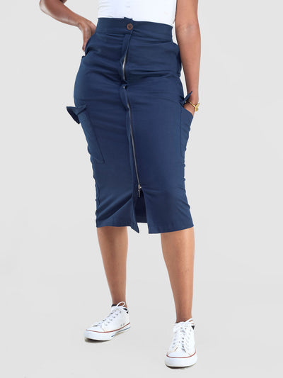 Safari by Vivo Kamari  Front Slit Midi Skirt - Navy