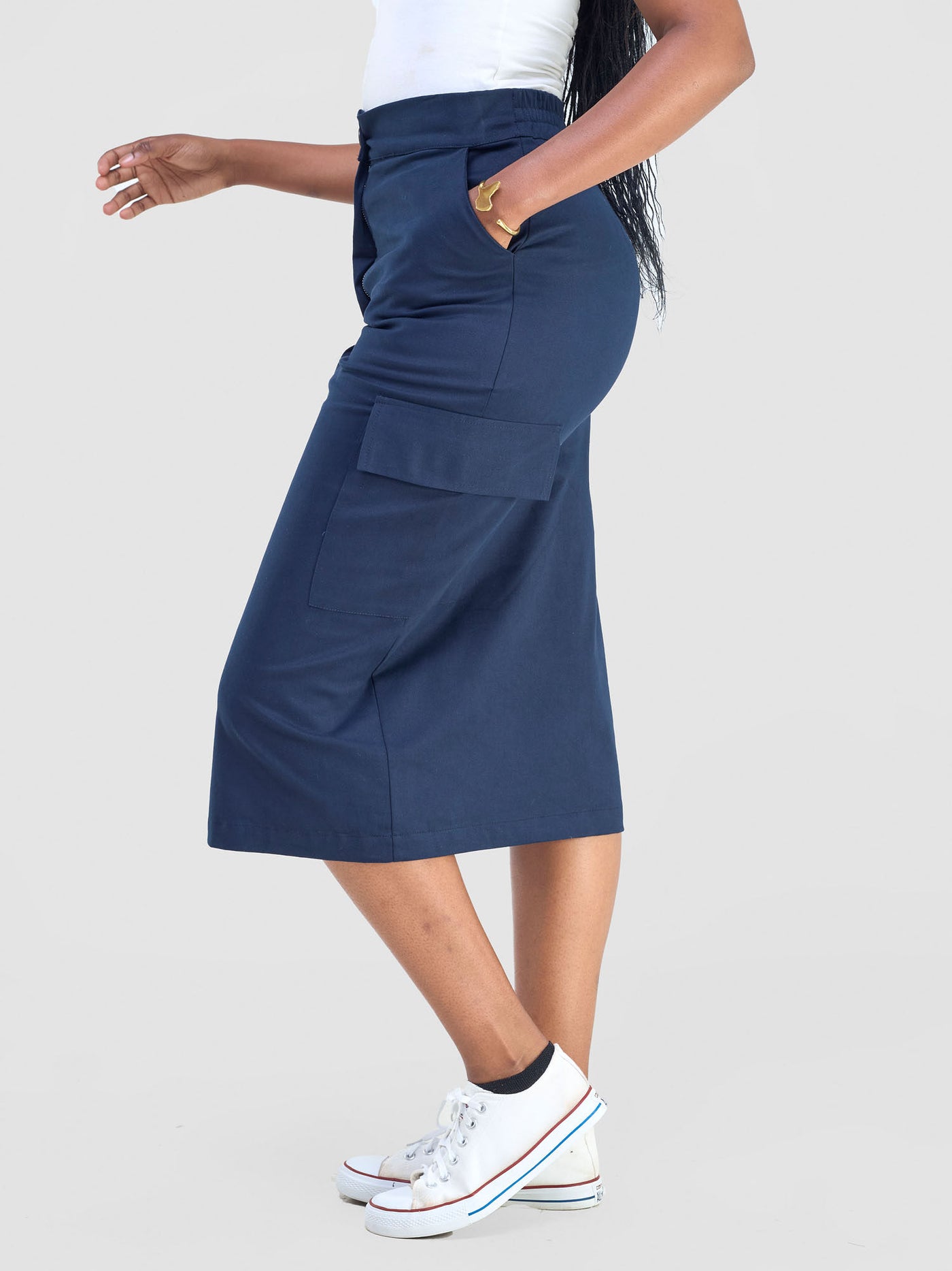 Safari by Vivo Kamari  Front Slit Midi Skirt - Navy