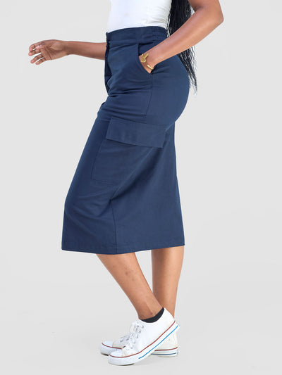 Safari by Vivo Kamari  Front Slit Midi Skirt - Navy