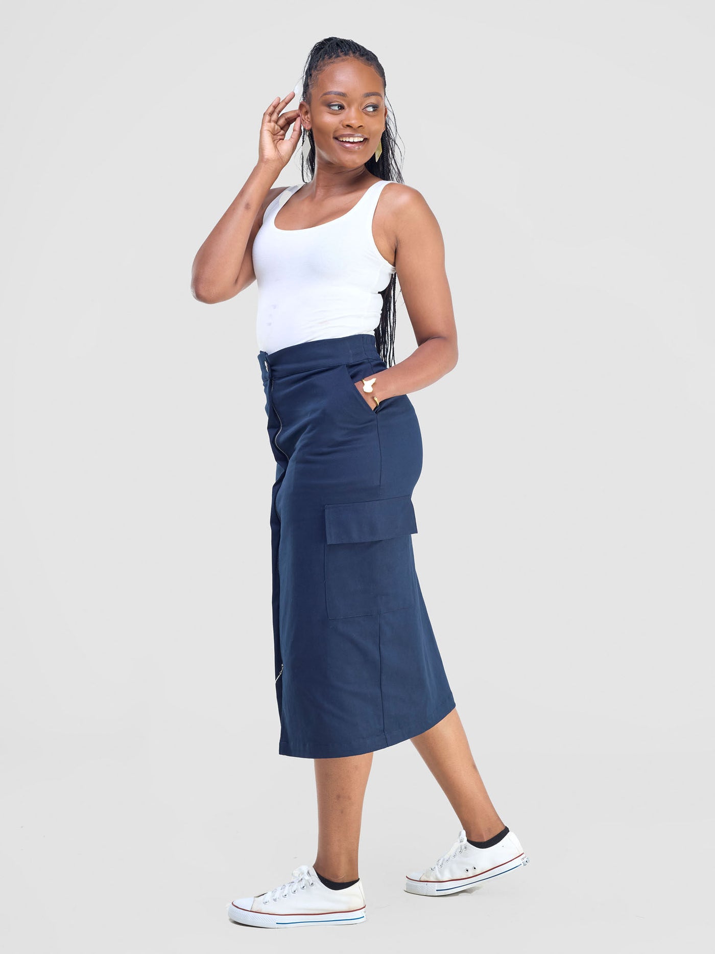 Safari by Vivo Kamari  Front Slit Midi Skirt - Navy