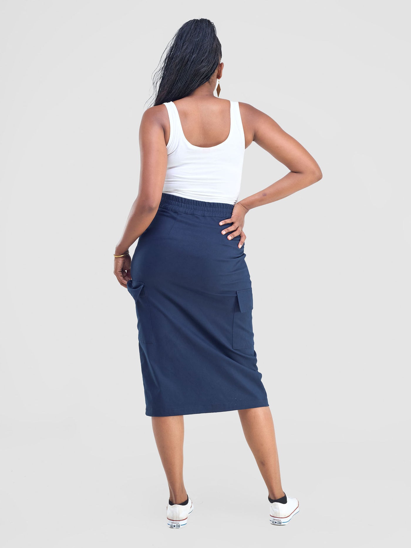 Safari by Vivo Kamari  Front Slit Midi Skirt - Navy