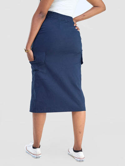 Safari by Vivo Kamari  Front Slit Midi Skirt - Navy