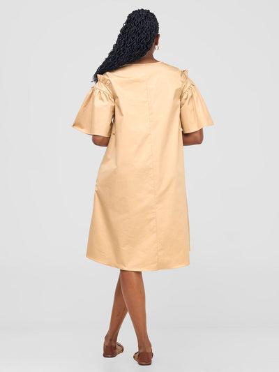 Safari by Vivo Mali Gathered Flounce Sleeve Tent Dress - Khaki