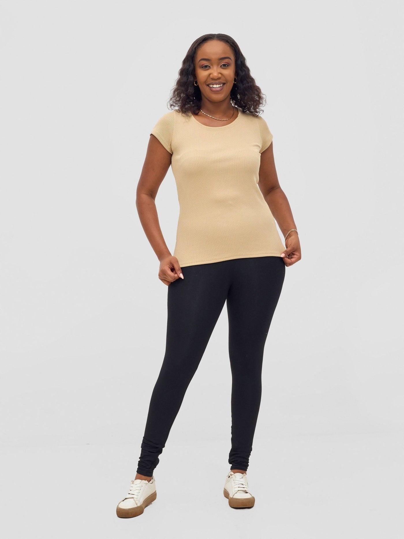 Vivo Chela Basic Cap Sleeve Top - Light Taupe - Shopzetu