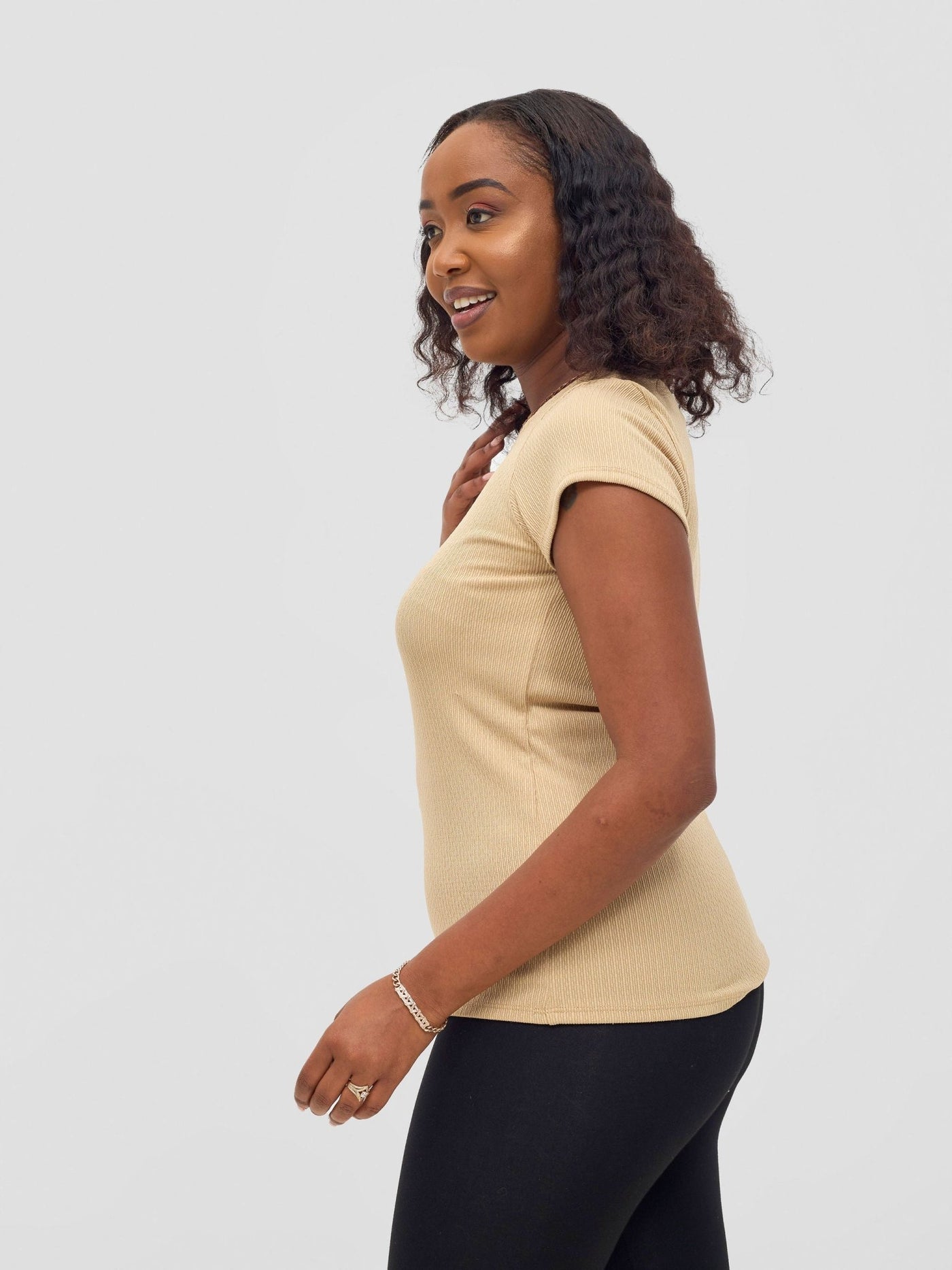 Vivo Chela Basic Cap Sleeve Top - Light Taupe - Shopzetu
