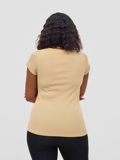 Vivo Chela Basic Cap Sleeve Top - Light Taupe - Shopzetu