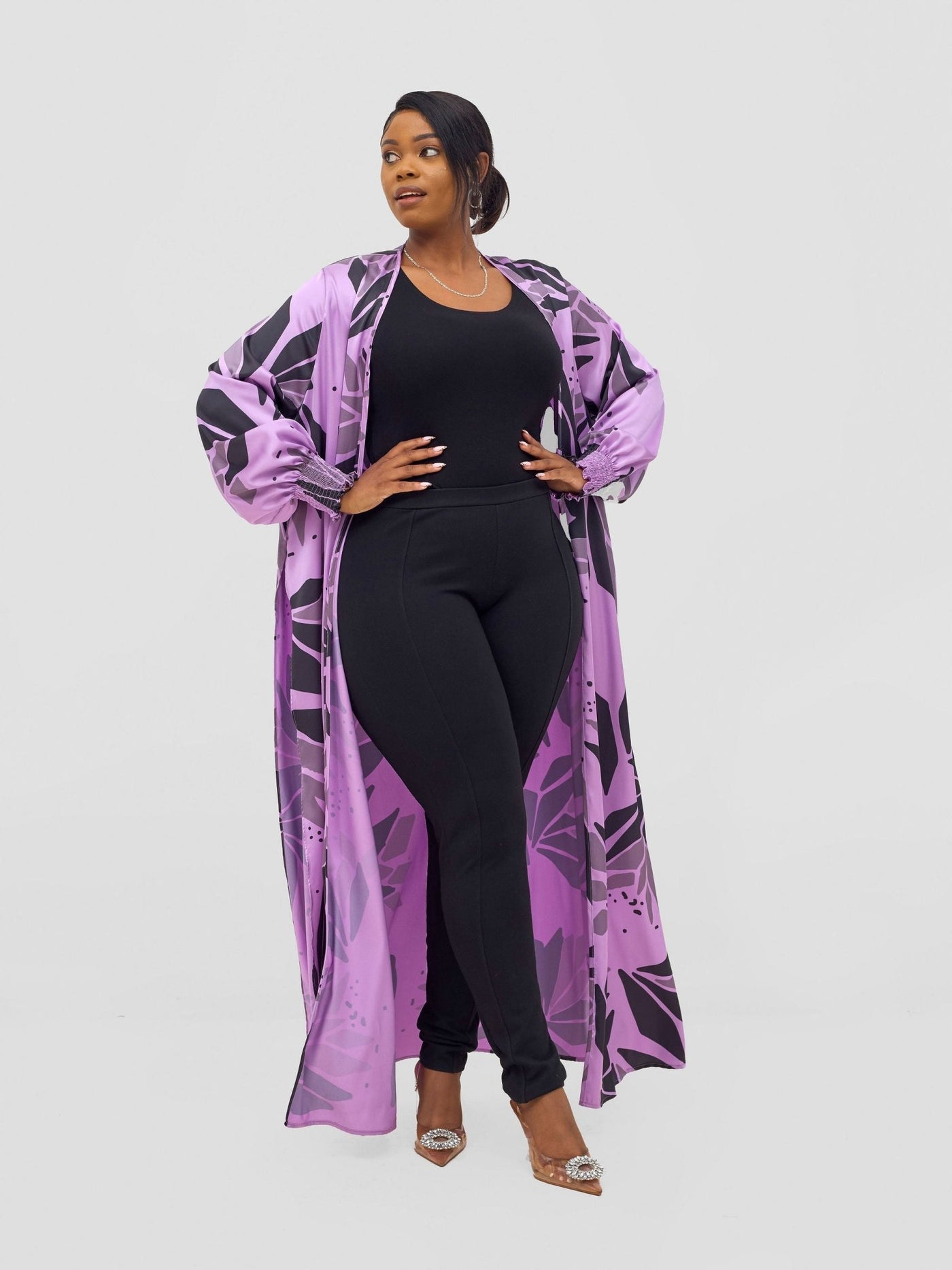 Vivo Ayah Kimono - Lilac / Black Tullu Print - Shopzetu