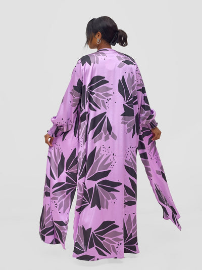 Vivo Ayah Kimono - Lilac / Black Tullu Print - Shopzetu