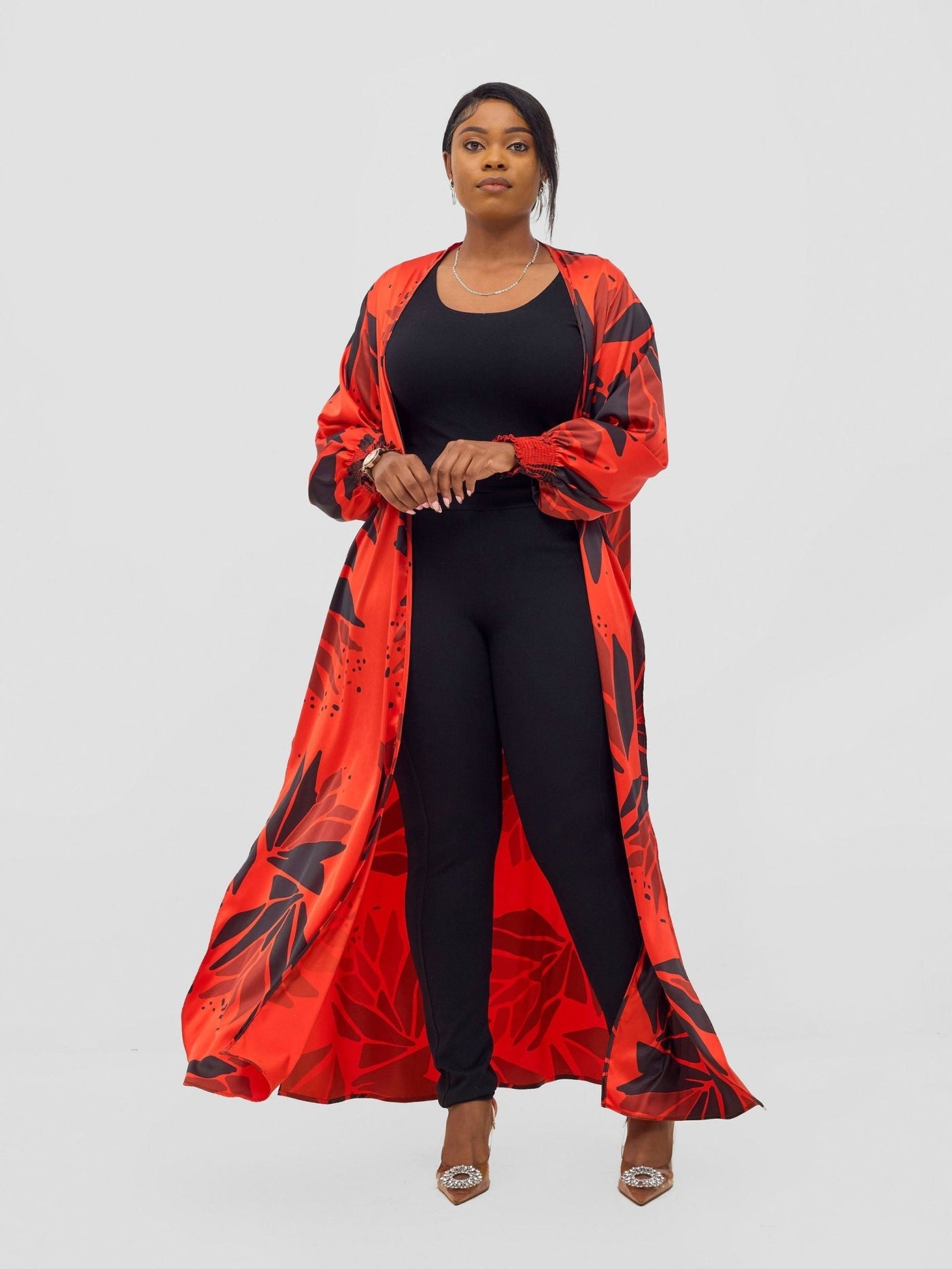 Vivo Ayah Kimono - Orange / Black Tullu Print - Shopzetu