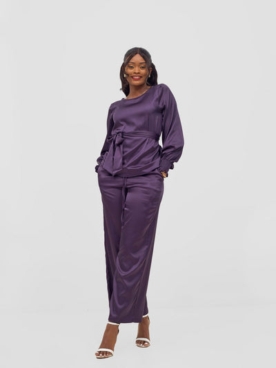 Vivo Ayah Shirred Cuff Loose Top - Dark Purple - Shopzetu