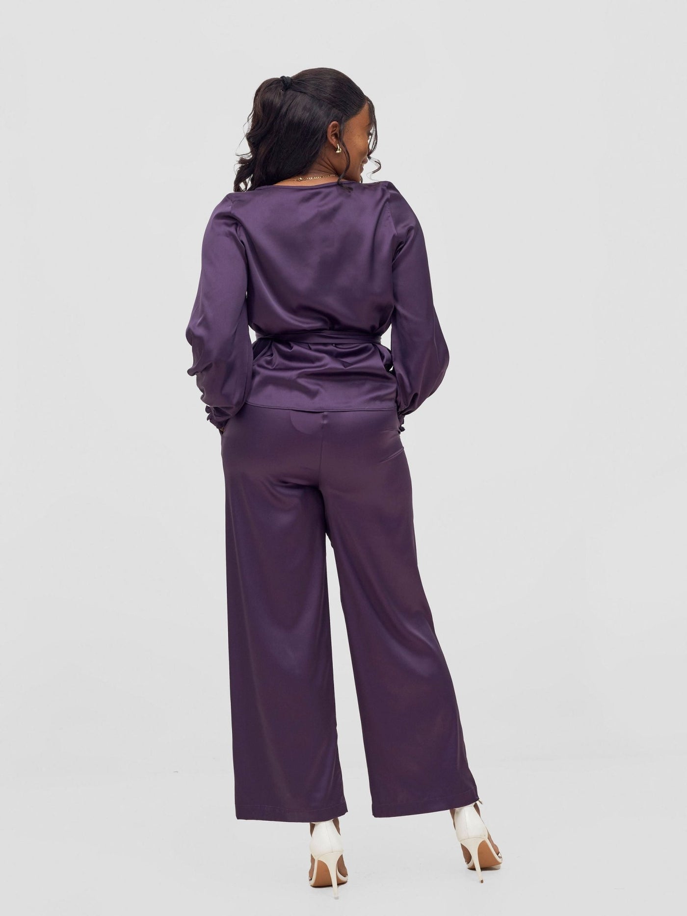 Vivo Ayah Shirred Cuff Loose Top - Dark Purple - Shopzetu