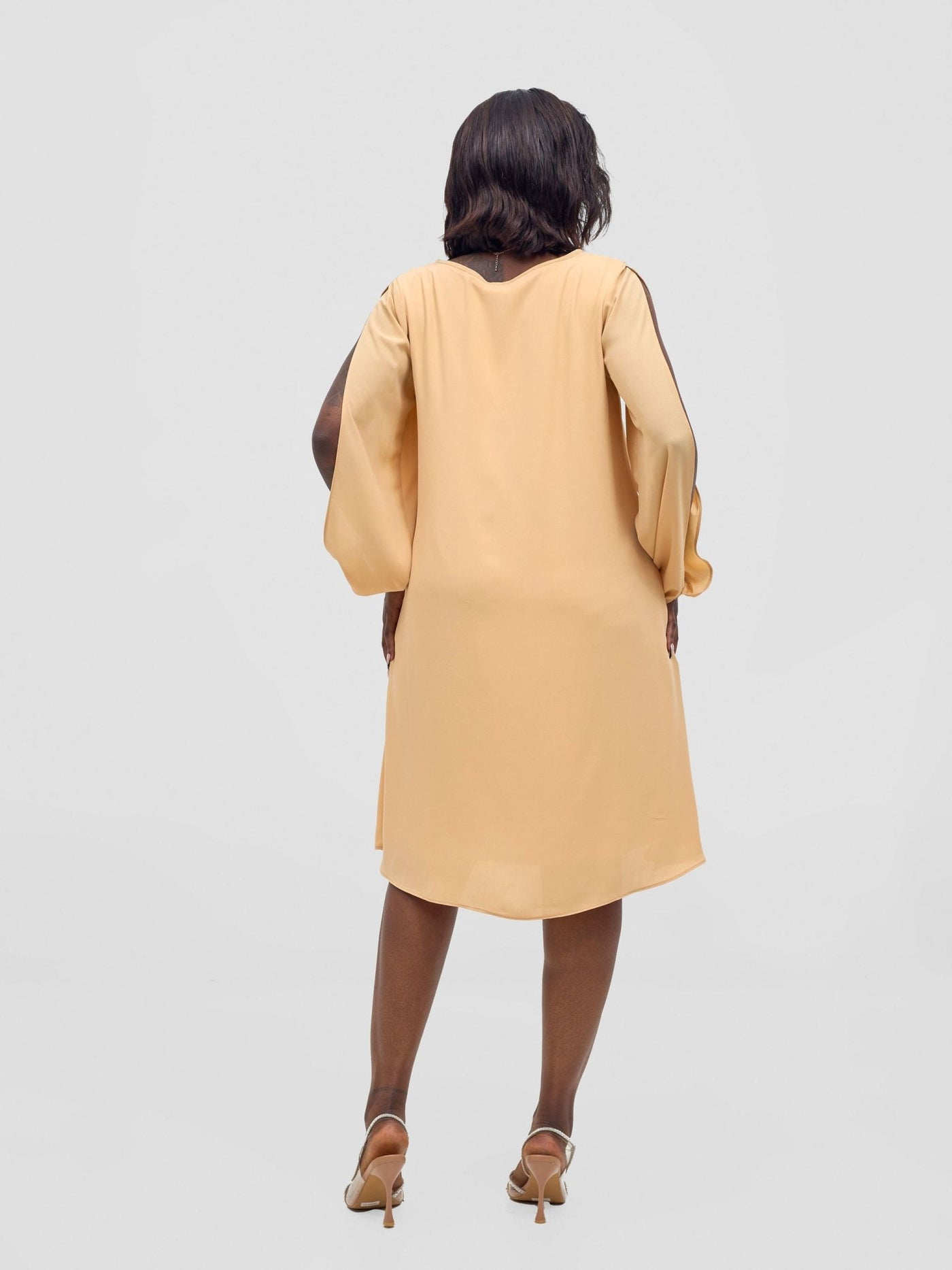 Vivo Lamu Knee Length Chiffon Dress - Beige - Shopzetu