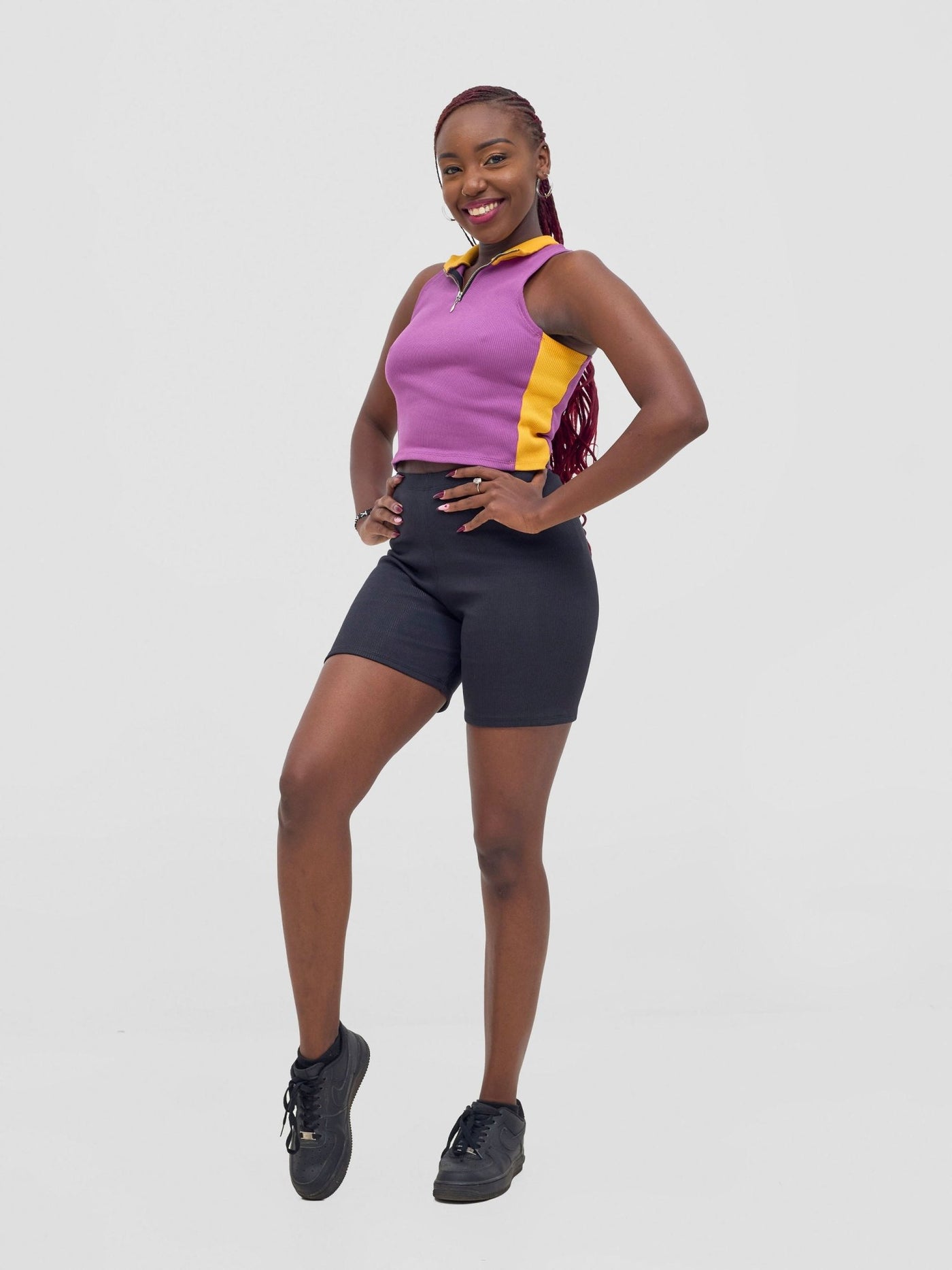 Zoya Vasha Sleeveless Turtleneck Top - Purple / Yellow - Shopzetu