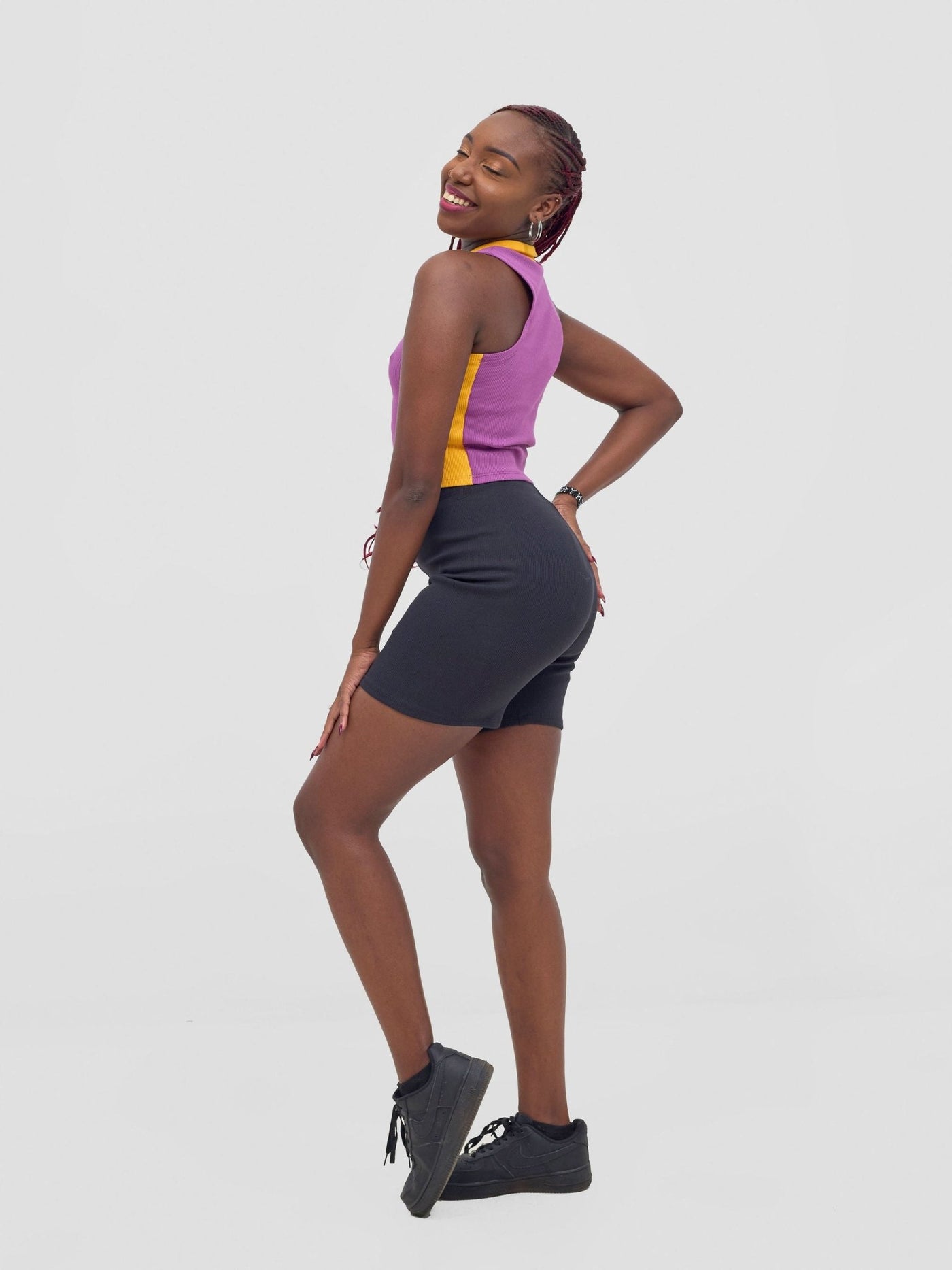 Zoya Vasha Sleeveless Turtleneck Top - Purple / Yellow - Shopzetu