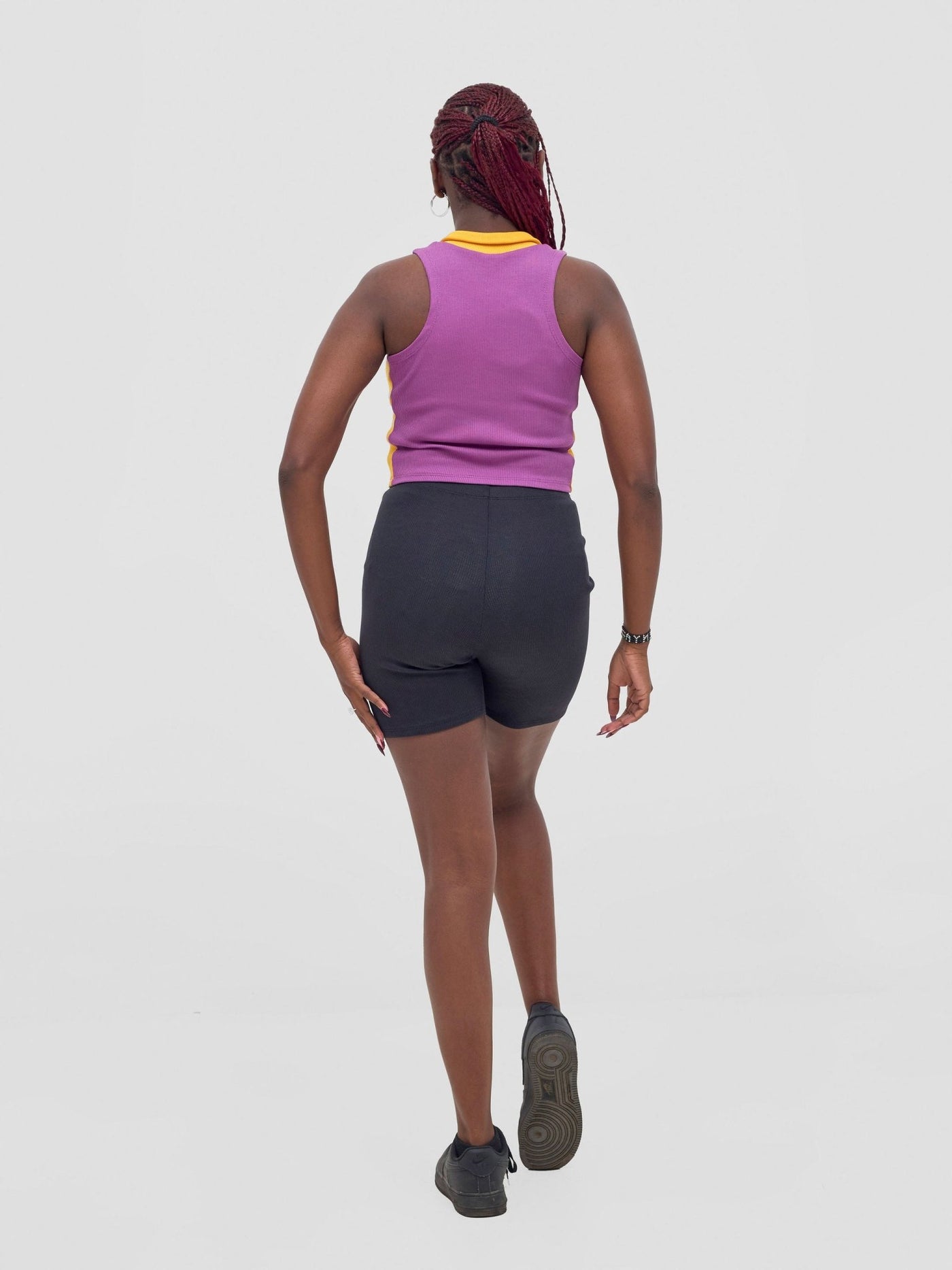 Zoya Vasha Sleeveless Turtleneck Top - Purple / Yellow - Shopzetu
