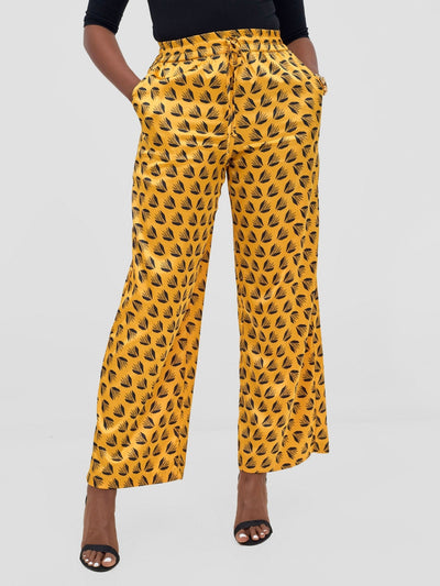 Vivo Ayah Satin Pants - Mustard / Black Ullu Print - Shopzetu