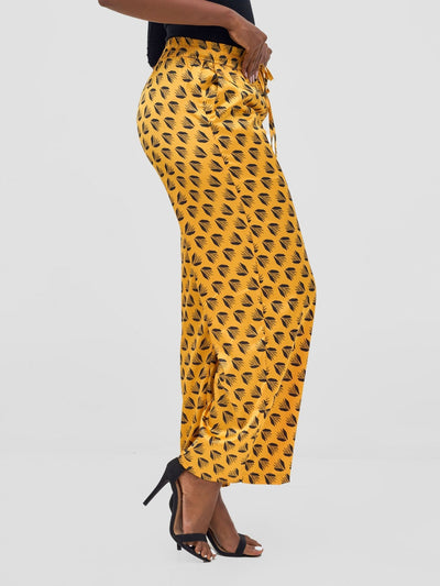 Vivo Ayah Satin Pants - Mustard / Black Ullu Print - Shopzetu