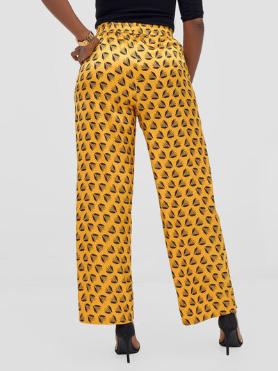 Vivo Ayah Satin Pants - Mustard / Black Ullu Print - Shopzetu