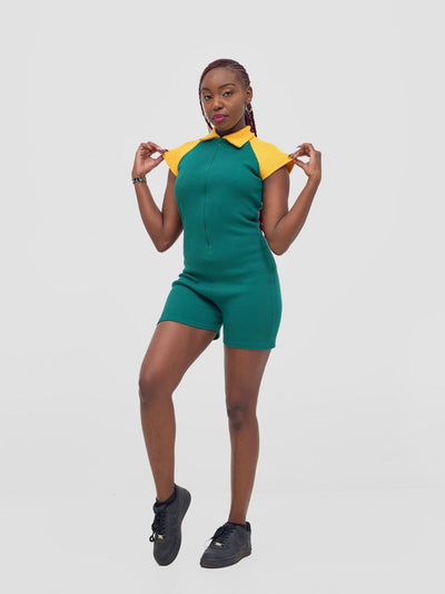 Zoya Vasha Raglan Sleeve Playsuit - Green / Yellow - Shopzetu