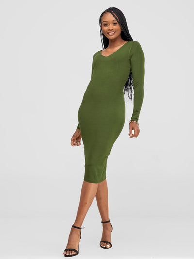 Vivo Basic Long Sleeved Double Layered Bodycon - Hunters Green
