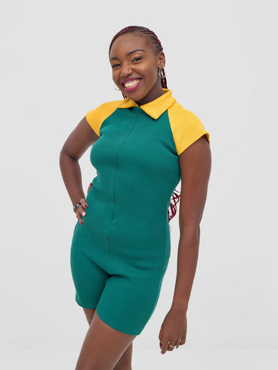 Zoya Vasha Raglan Sleeve Playsuit - Green / Yellow - Shopzetu