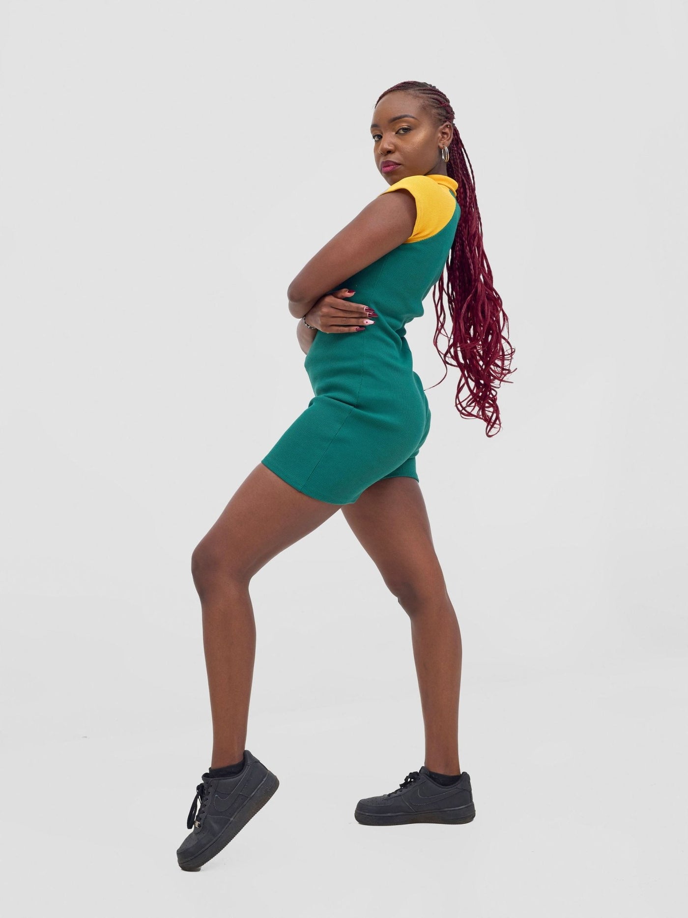 Zoya Vasha Raglan Sleeve Playsuit - Green / Yellow - Shopzetu