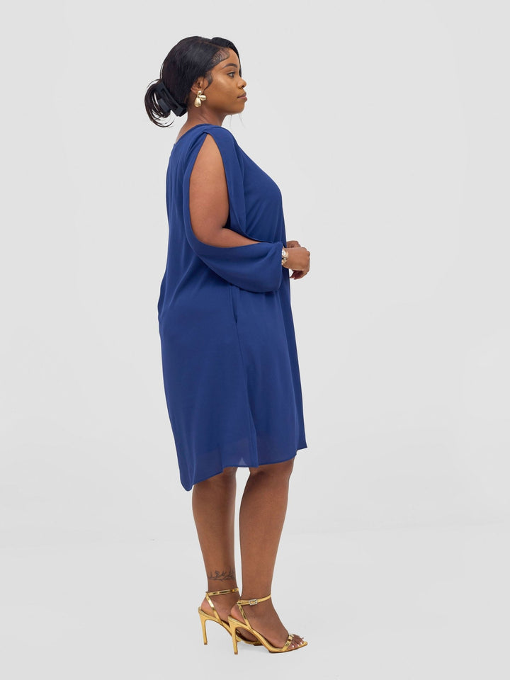 Vivo Lamu Knee Length Chiffon Dress - Navy - Shopzetu