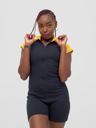 Zoya Vasha Raglan Sleeve Playsuit - Black / Yellow - Shopzetu
