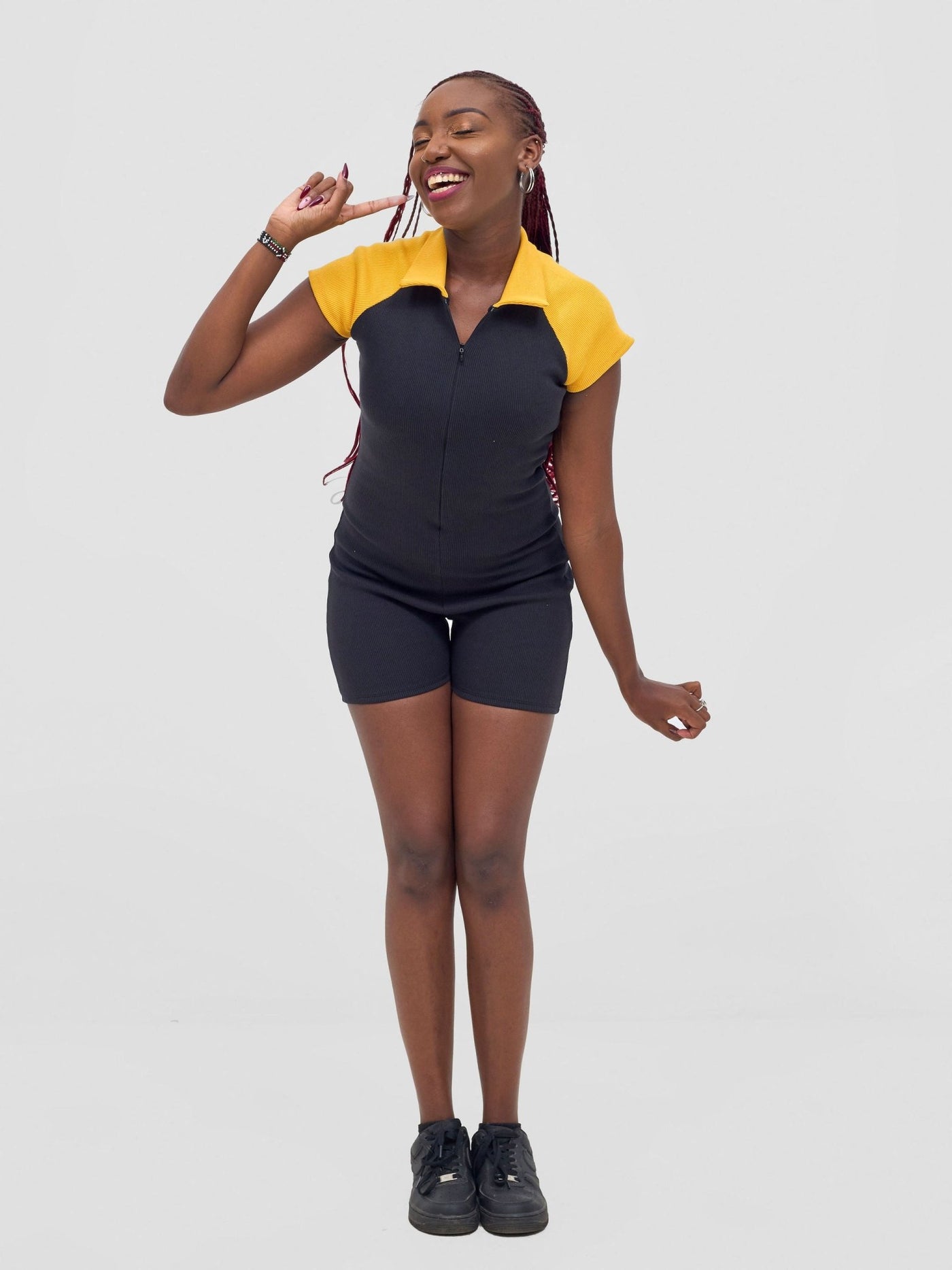 Zoya Vasha Raglan Sleeve Playsuit - Black / Yellow - Shopzetu