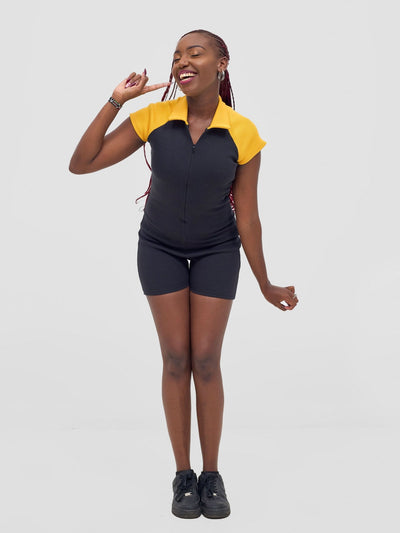 Zoya Vasha Raglan Sleeve Playsuit - Black / Yellow - Shopzetu