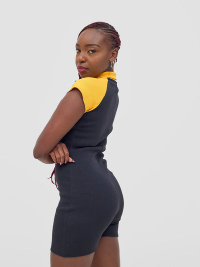 Zoya Vasha Raglan Sleeve Playsuit - Black / Yellow