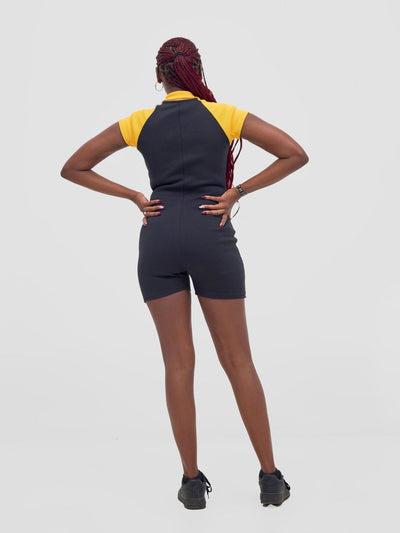 Zoya Vasha Raglan Sleeve Playsuit - Black / Yellow - Shopzetu