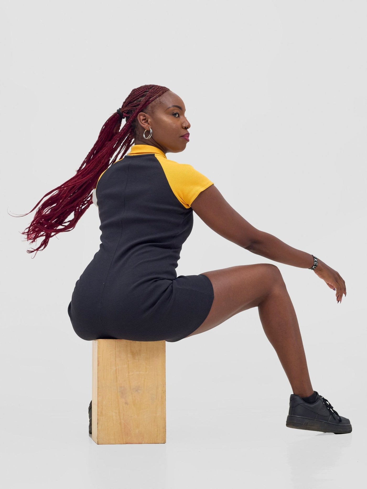 Zoya Vasha Raglan Sleeve Playsuit - Black / Yellow - Shopzetu