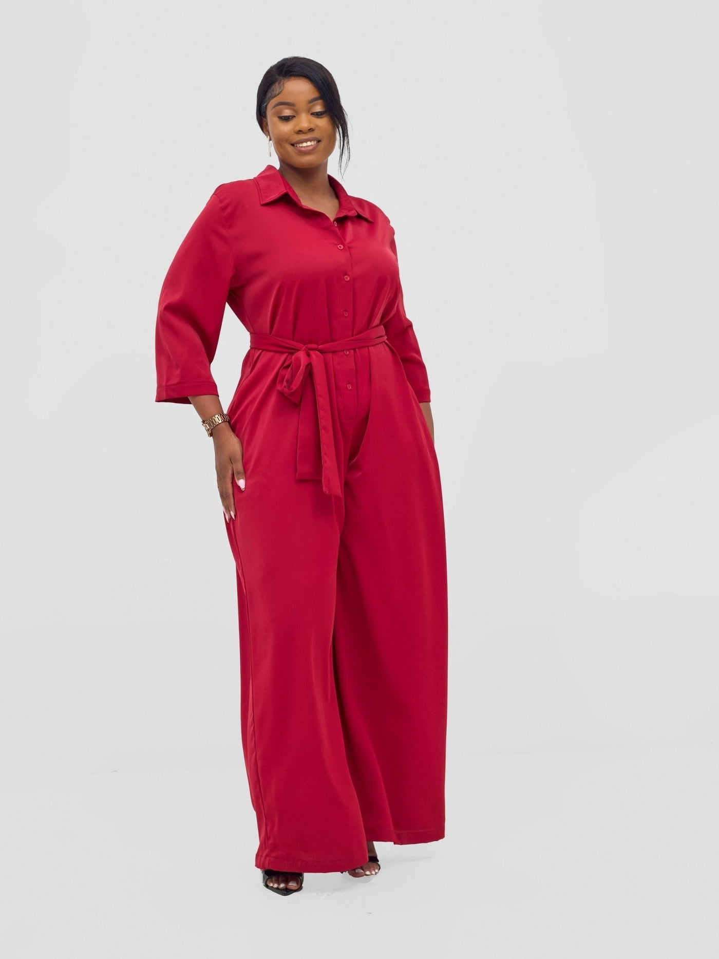 Vivo Ayah 3/4 Sleeve Jumpsuit - Dark Red - Shopzetu