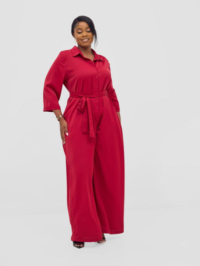 Vivo Ayah 3/4 Sleeve Jumpsuit - Dark Red - Shopzetu
