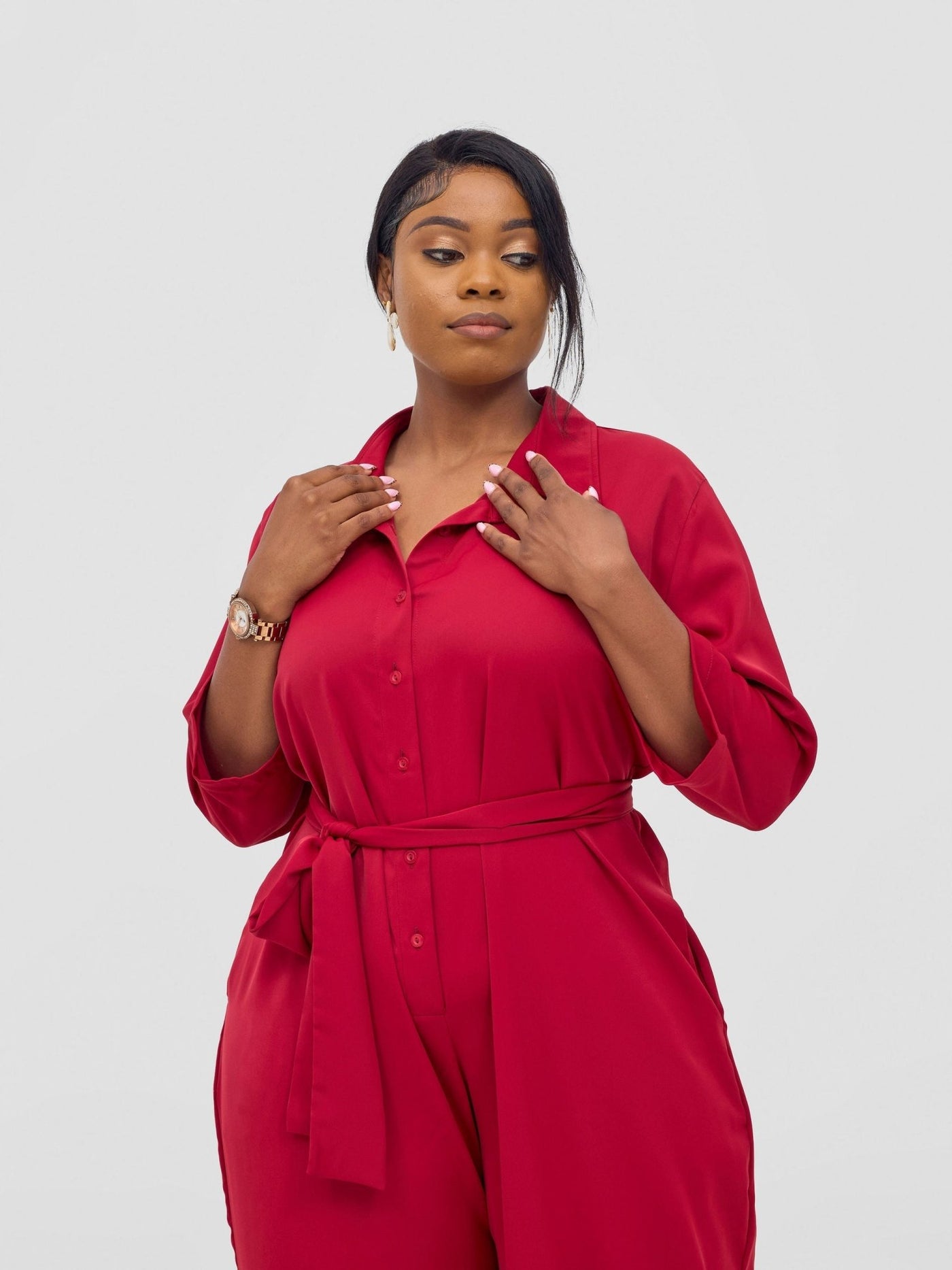 Vivo Ayah 3/4 Sleeve Jumpsuit - Dark Red - Shopzetu