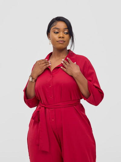 Vivo Ayah 3/4 Sleeve Jumpsuit - Dark Red - Shopzetu