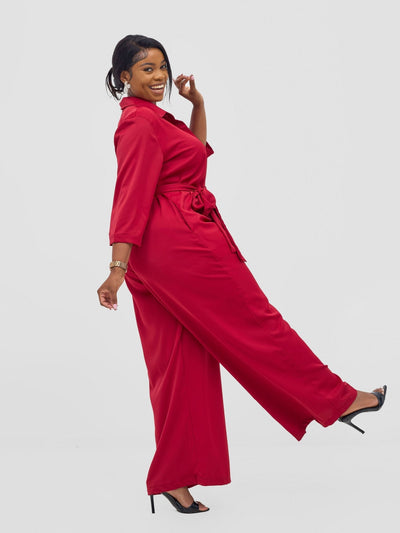 Vivo Ayah 3/4 Sleeve Jumpsuit - Dark Red - Shopzetu