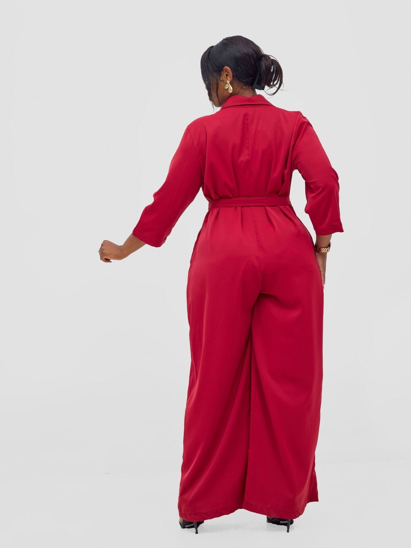 Vivo Ayah 3/4 Sleeve Jumpsuit - Dark Red - Shopzetu