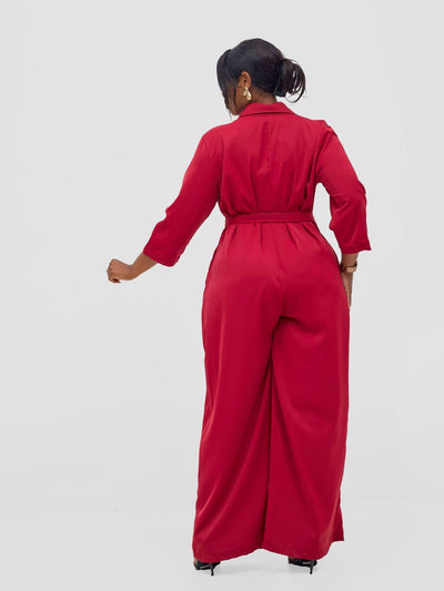 Vivo Ayah 3/4 Sleeve Jumpsuit - Dark Red - Shopzetu